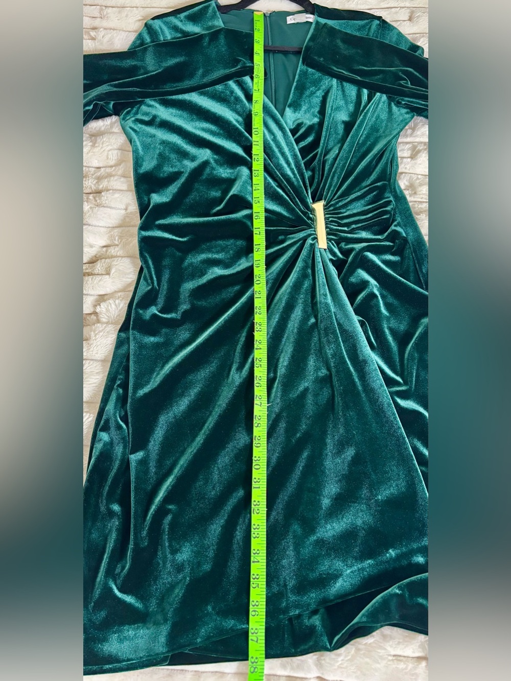 Calvin Klein Velvet V-Neck Faux-Wrap Sheath Dress Malachite Size 12 - Picture 4 of 7